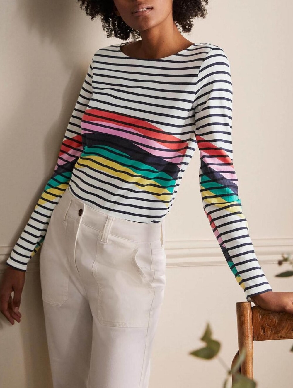 NWT Boden Brenton Rainbow Black White Stripes Long Sleeve Cotton Top Size 6